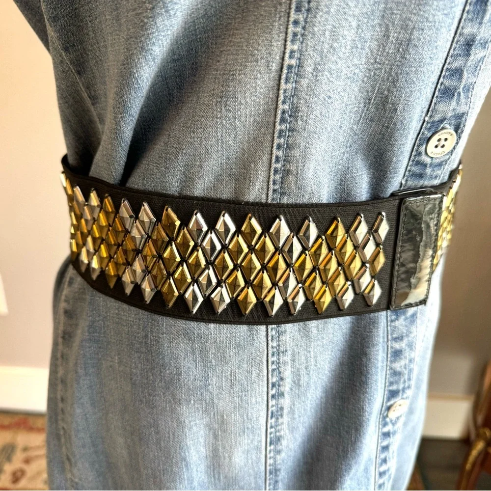 Betsy Johnson Wide Metal Diamond Studded Stretch Belt
